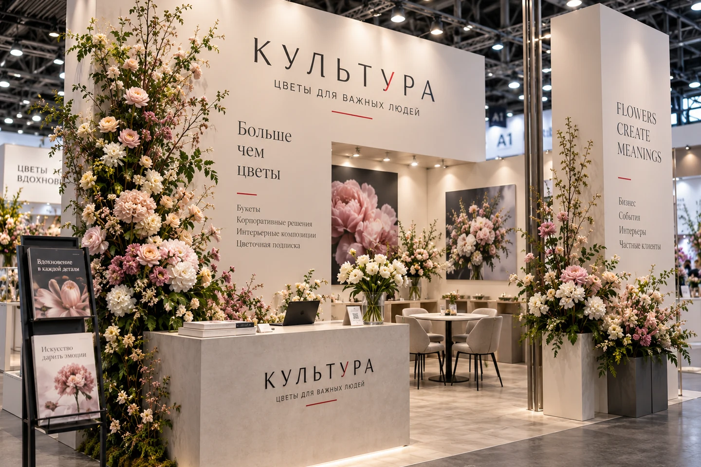 Гости рассматривают цветочные композиции на стенде «Культуры»